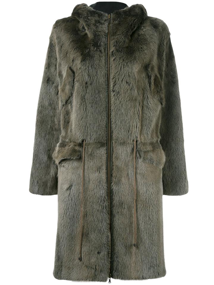 Liska - Hooded Drawstring Coat - Women - Mink Fur - M, Green, Mink Fur
