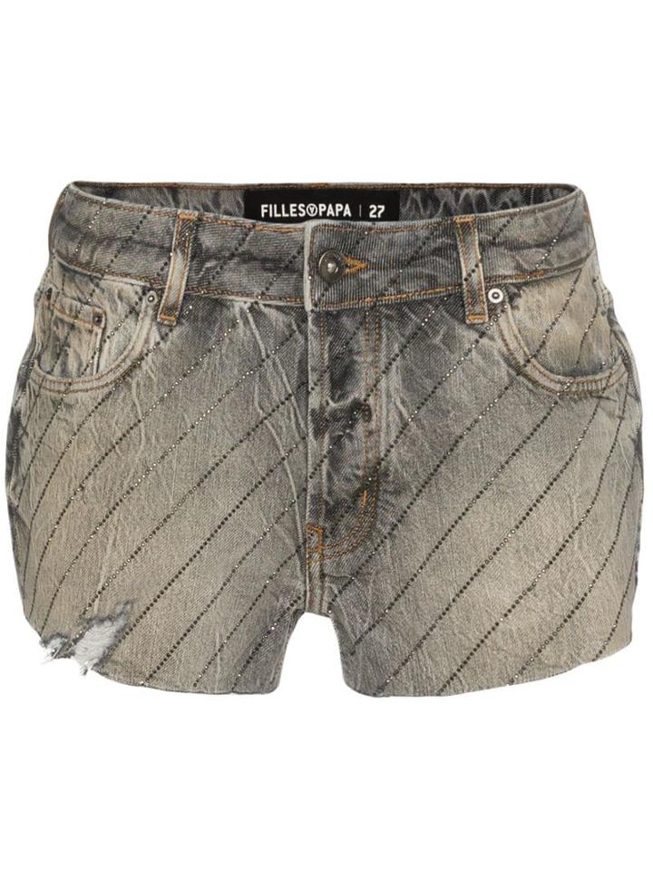 Filles A Papa Gem-embellished Cut-off Denim Shorts - Black