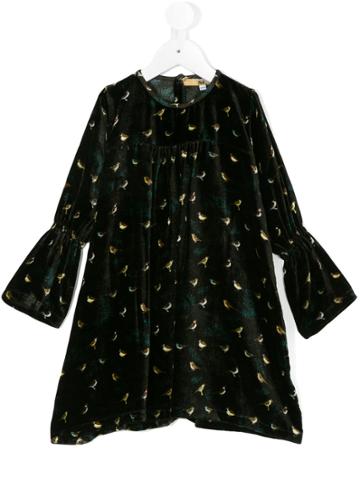 Gold Belgium Bird Print Dress - Black