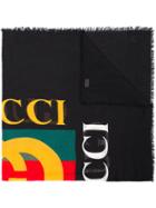 Gucci Black Logo Print Silk Blend Scarf - Multicolour