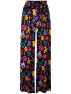 Love Moschino Multiple Prints Straight Trousers, Women's, Size: 42, Black, Viscose