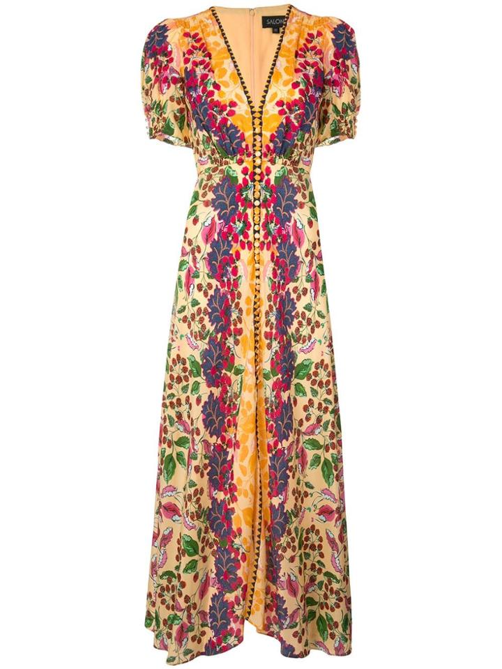 Saloni V-neck Floral Dress - Orange