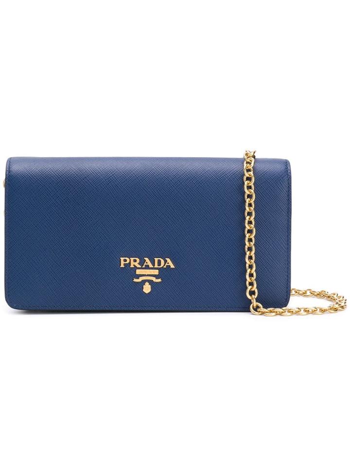 Prada Mini Saffiano Chain Wallet - Blue