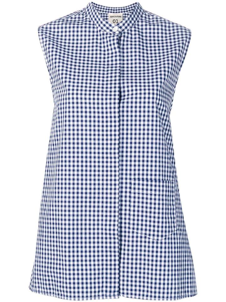 Semicouture Checked Sleeveless Shirt - Blue