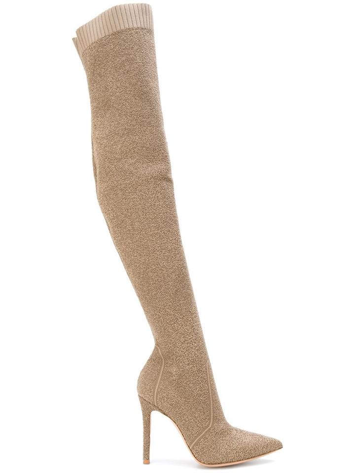 Gianvito Rossi Fiona Bouclé-knit Boots - Neutrals