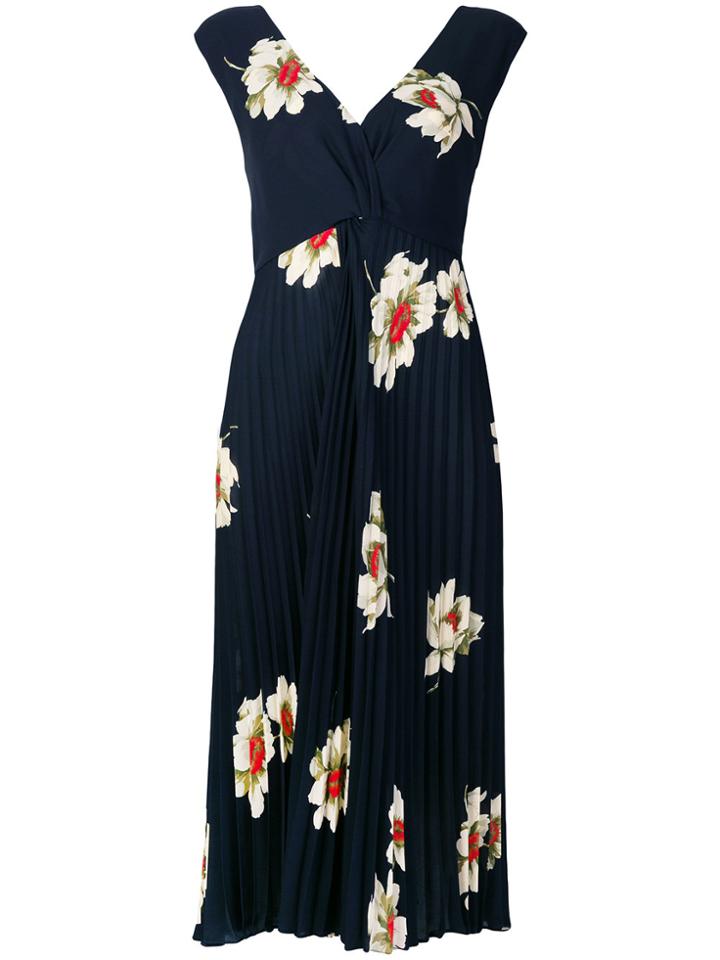 Vince Floral Print Pleated Dress - Black