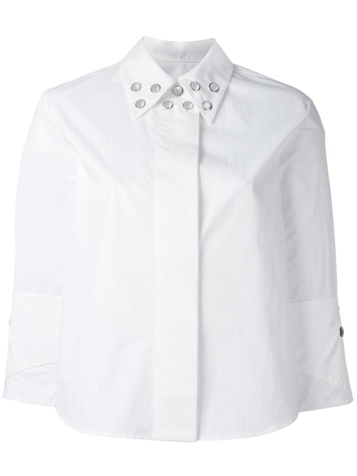 Mm6 Maison Margiela Three-quarters Sleeve Studded Shirt, Women's, Size: 44, White, Cotton