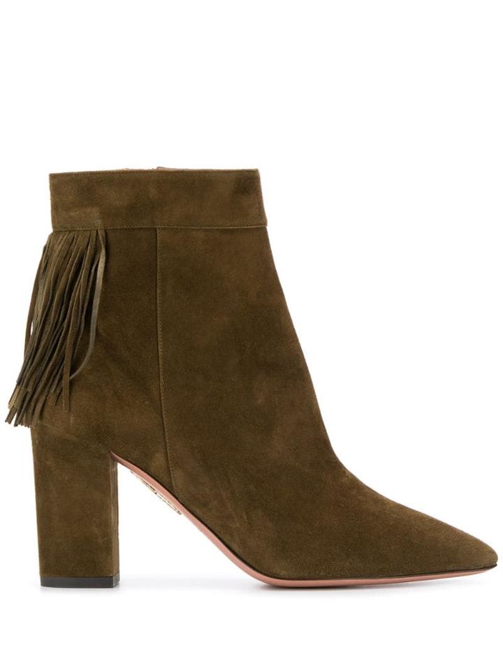 Aquazzura Fringe Heeled Boots - Green