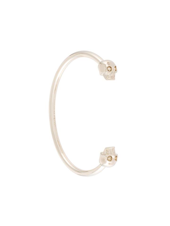 Alexander Mcqueen Twin Skull Bangle, Women's, Size: Medium, Metallic