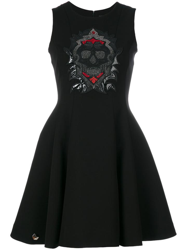 Philipp Plein - Embellished Skull Flared Shift Dress - Women - Polyamide/polyester - S, Black, Polyamide/polyester