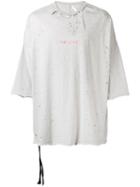 Unravel Project Distressed T-shirt, Size: Medium, Grey, Cotton/viscose/polyurethane
