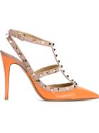 Valentino Garavani Rockstud Pumps, Women's, Size: 35.5, Yellow/orange, Calf Leather/metal Other/leather