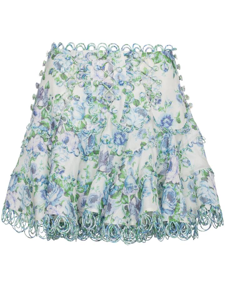 Zimmermann Silk Whitewave Laced Flip Skirt - Blue