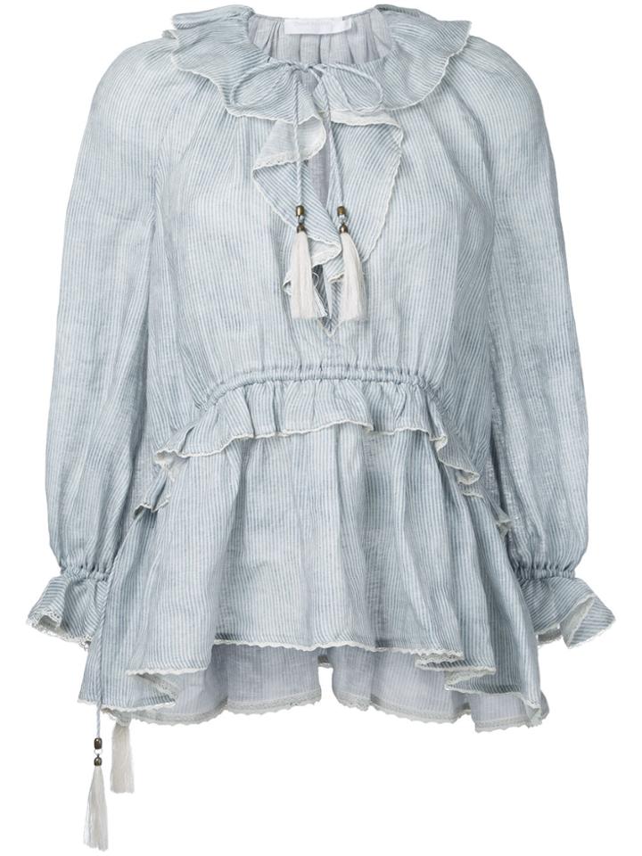 Zimmermann Striped Frill Neck Blouse - Blue