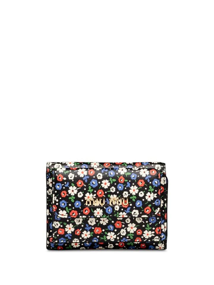 Miu Miu Floral Print Mini Wallet - Black