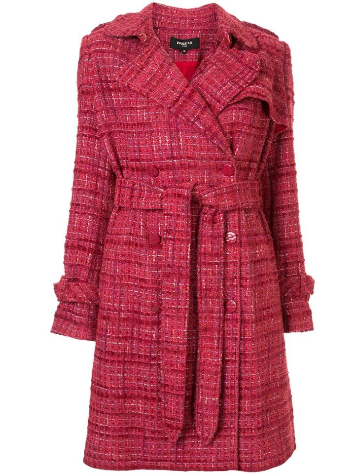 Paule Ka Tweed Check Trench Coat - Red