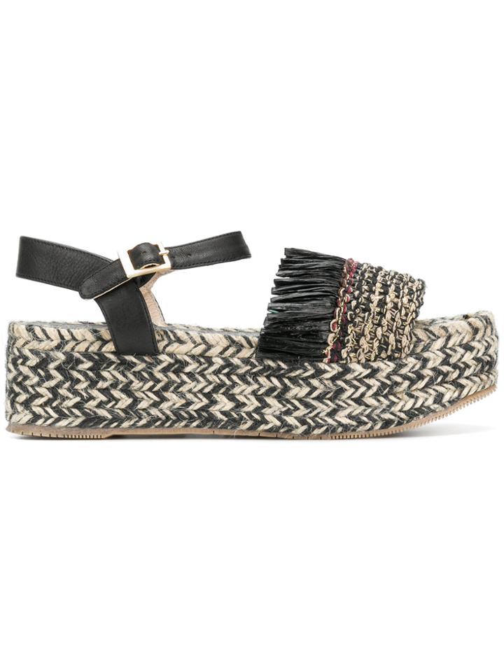 Paloma Barceló Woven Raffia Sandals - Black