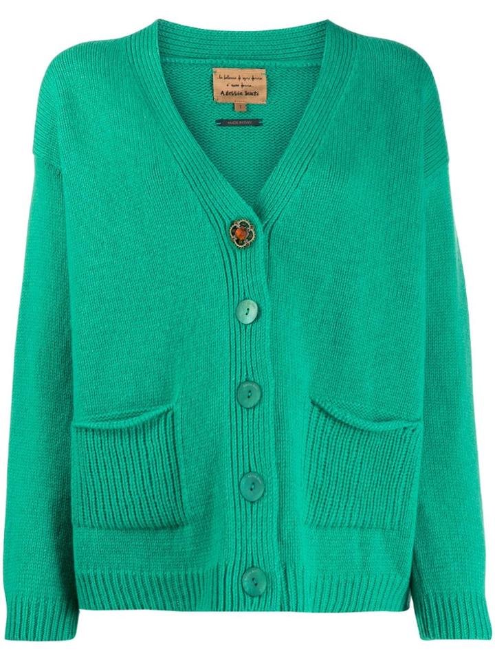 Alessia Santi Contrast Button Cardigan - Green