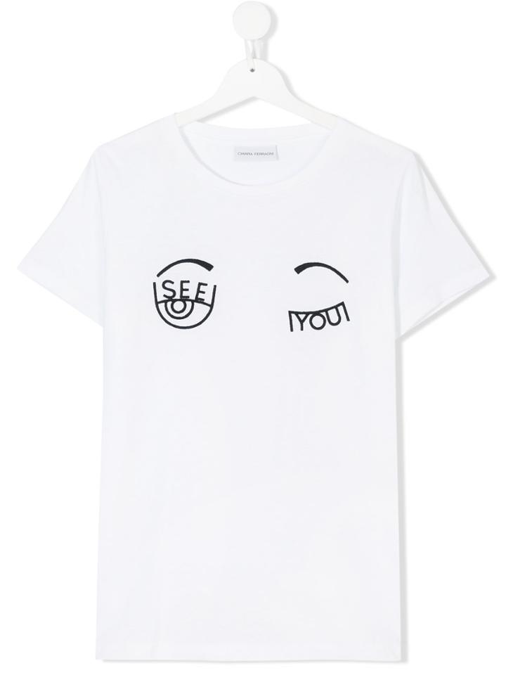 Chiara Ferragni Kids Embroidered Eye T-shirt - White