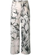 Blumarine - Leaves Print Cropped Trousers - Women - Cotton/spandex/elastane - 40, Nude/neutrals, Cotton/spandex/elastane