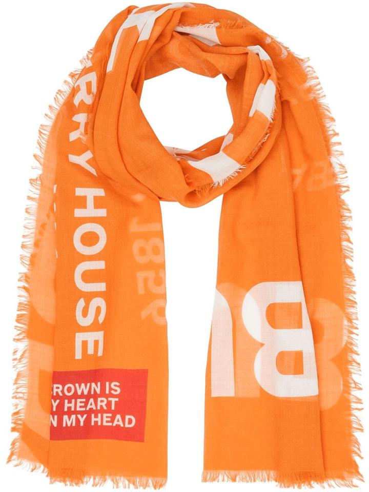 Burberry Horseferry Print Lightweight Wool Silk Scarf - Orange