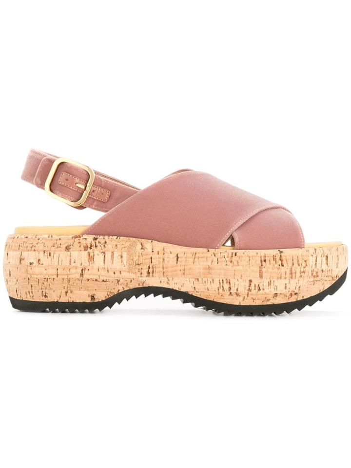 Marni Criss-cross Wedge Sandals - Pink & Purple