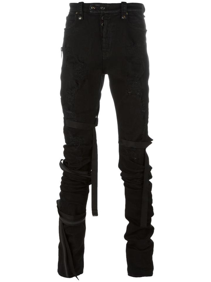 Unravel Project Elongated Strappy Skinny Jeans, Men's, Size: 29, Black, Cotton/spandex/elastane/polyester