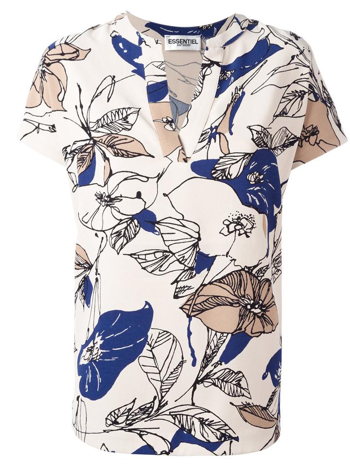 Essentiel Antwerp Floral V-neck Blouse, Women's, Size: 36, Nude/neutrals, Polyester