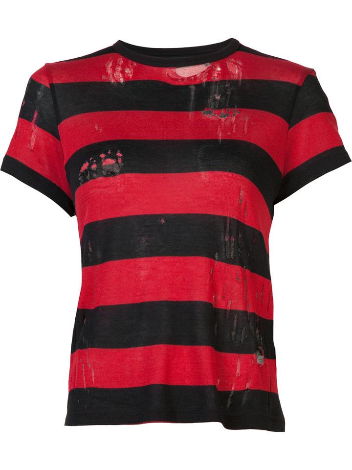 Amiri Destroyed Striped T-shirt, Women's, Size: Medium, Red, Cotton/cashmere