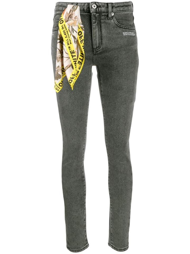 Off-white Scarf Detail Skinny Jeans - Grey