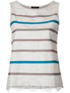 Loveless - Lace Striped Tank - Women - Cotton/lyocell - 34, Brown, Cotton/lyocell