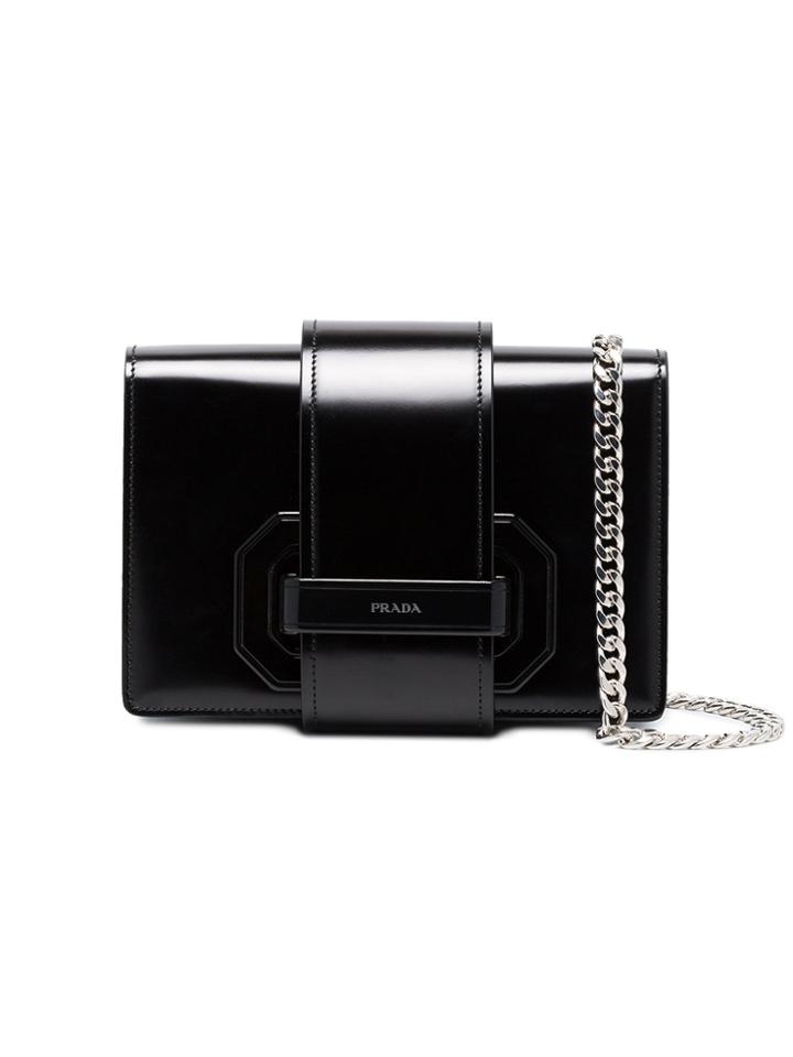 Prada Black Plex Ribbon Leather Shoulder Bag