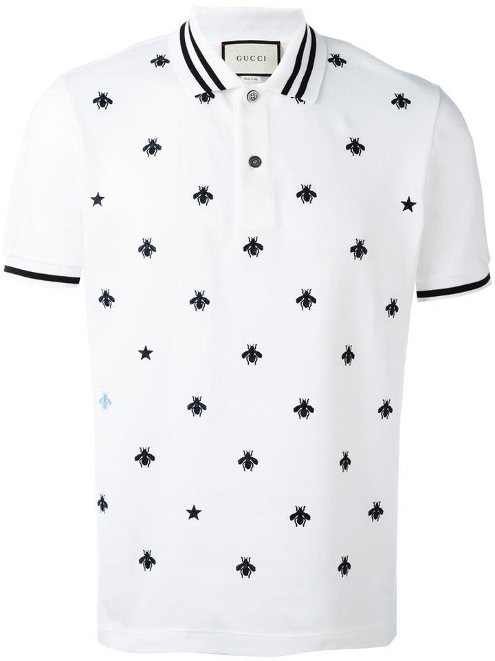 Gucci Bee And Star Polo Shirt, Size: Xxl, White, Cotton/spandex/elastane