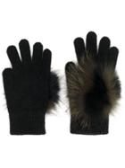 Yves Salomon Fox Fur Trim Gloves - Black