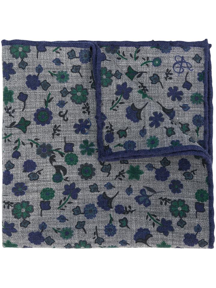 Canali Floral Print Handkerchief - Grey
