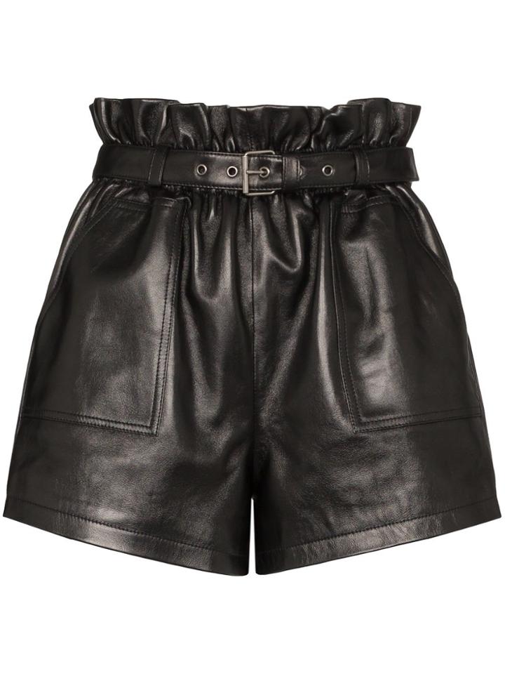 Saint Laurent High Waist Leather Shorts - Black