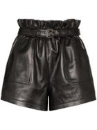 Saint Laurent High Waist Leather Shorts - Black