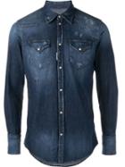 Dsquared2 Distressed Denim Shirt, Men's, Size: 48, Blue, Cotton/spandex/elastane