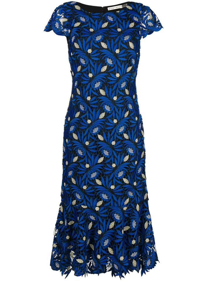 Alice+olivia Embroidered Floral Midi Dress - Blue