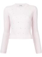 Miu Miu Rhinestone And Pearl Embellished Ribbed Sweater - Pink &