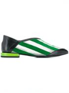 Toga Pulla Striped Pointed Toe Loafers - Green