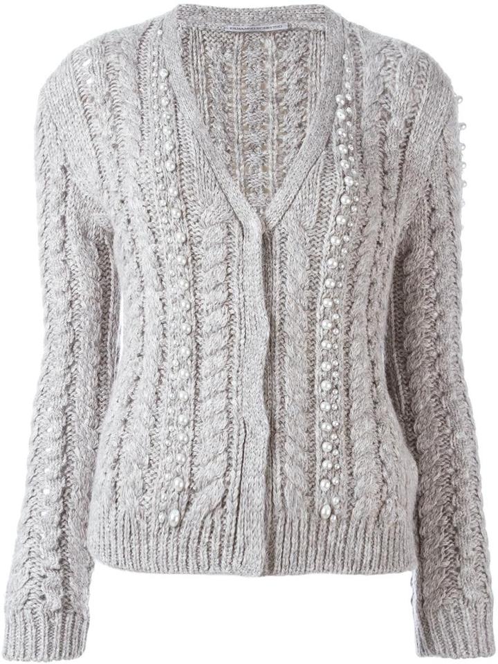 Ermanno Scervino Pearl Embroidery Cardigan, Women's, Size: 40, Grey, Alpaca/glass/enamel