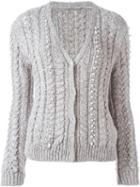Ermanno Scervino Pearl Embroidery Cardigan, Women's, Size: 40, Grey, Alpaca/glass/enamel