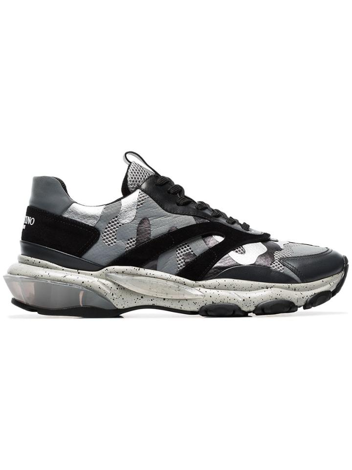 Valentino Grey Bounce Camo Print Leather Sneakers - Silver