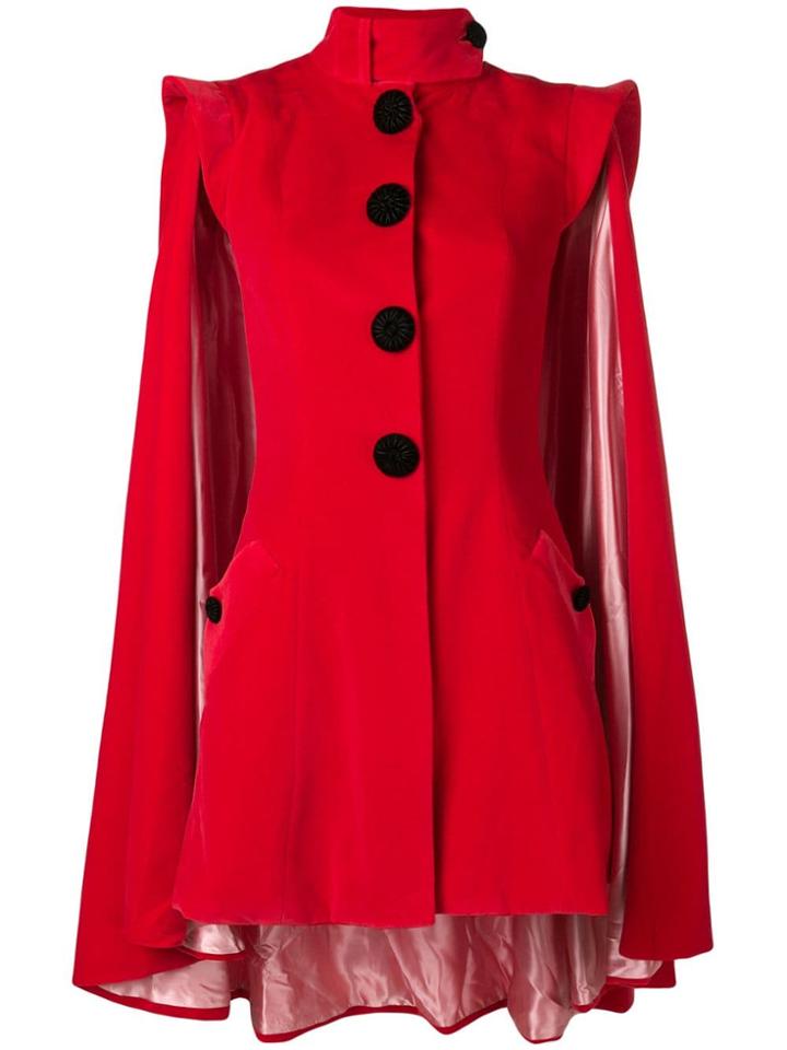 Palomo Spain Velvet Cape Jacket - Red