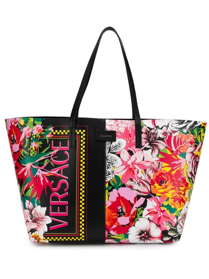 Versace Floral Print Shopper - Black