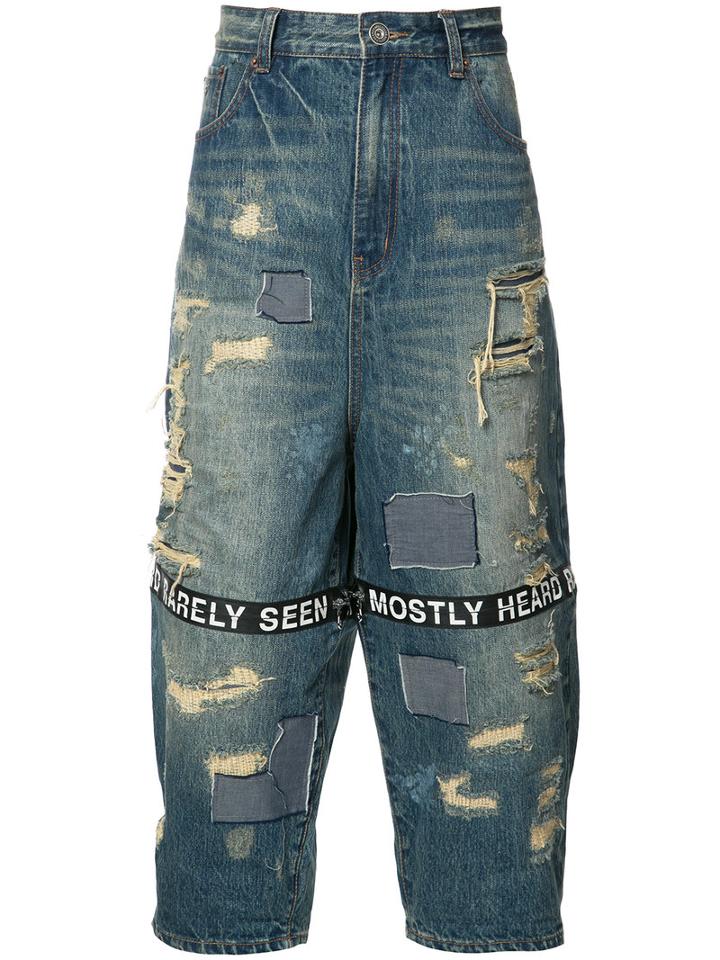 Mostly Heard Rarely Seen Distressed Cropped Jeans, Men's, Size: 34, Blue, Cotton