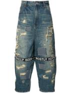 Mostly Heard Rarely Seen Distressed Cropped Jeans, Men's, Size: 34, Blue, Cotton