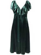 Valentino Ruffled Velvet Midi Dress, Women's, Size: 40, Green, Silk/viscose