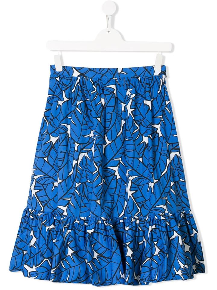 Msgm Kids Teen Leaf Print Skirt - Blue